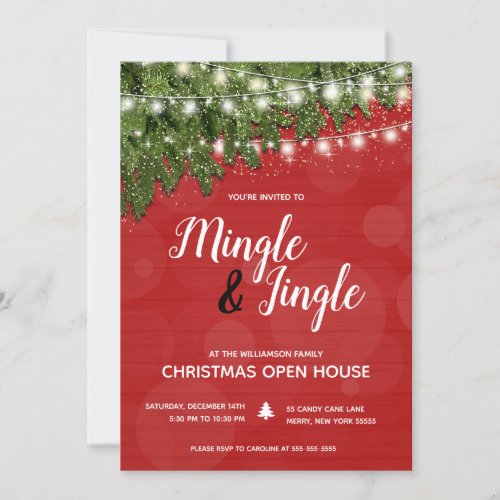 Mingle Jingle Pine Twinkle Lights Christmas Party Invitation