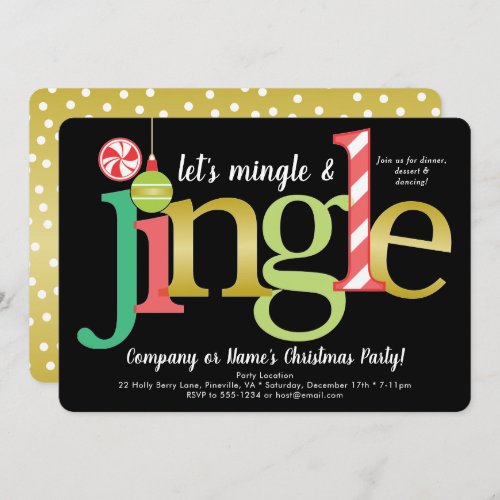 Mingle  Jingle Red Gold Black Christmas Party Invitation