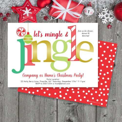 Mingle  Jingle Red Gold Cute Christmas Party Invitation