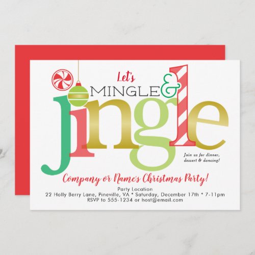 Mingle  Jingle Red Gold Holiday Christmas Party Invitation