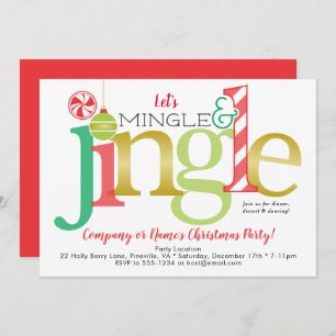 Mingle & Jingle Red Gold Holiday Christmas Party Invitation
