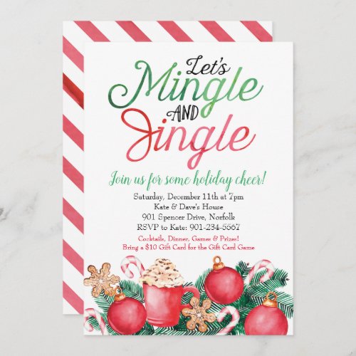 Mingle  Jingle Watercolor Painted Christmas Invitation