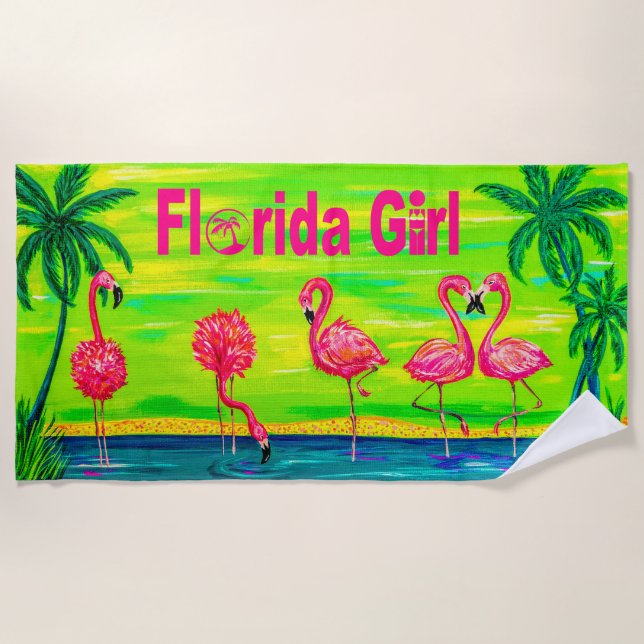 Mingling Flamingos Florida Girl Beach Towel (Front)