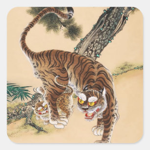 Minhwa Korean Ugly Tiger Square Sticker