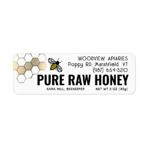 Mini 2.25” Honey Label Cute Bee & Gold-toned Comb 