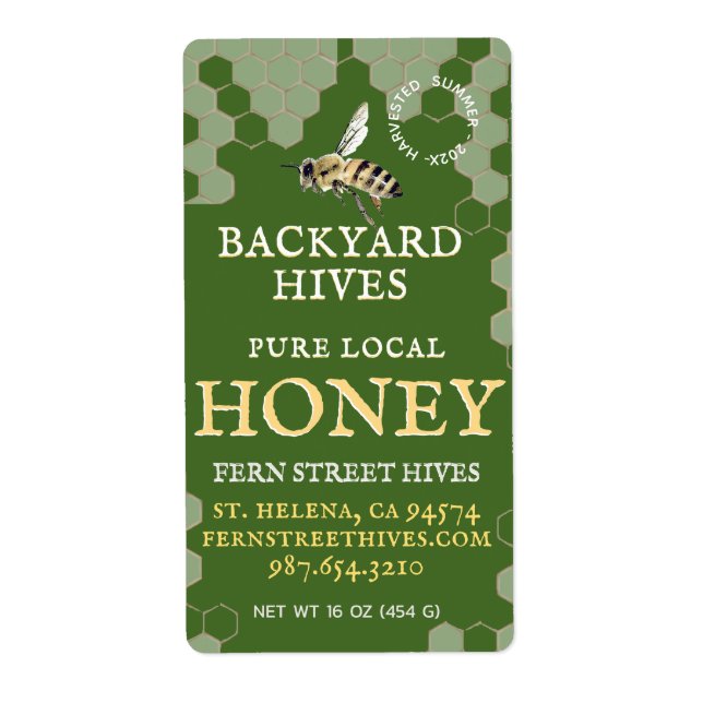 Mini 2"x 3.75" Backyard Honey Label with Bee (Front)