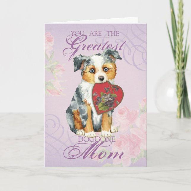Mini American Shepherd Heart Mom Card (Front)
