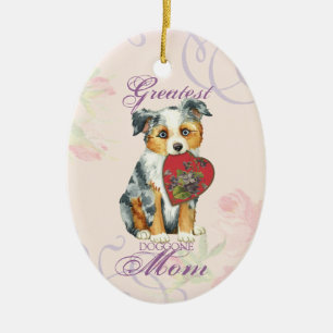 Mini American Shepherd Heart Mom Ceramic Ornament