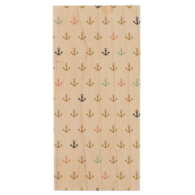 Mini Anchor Pattern Wood USB Flash Drive (Front Vertical)