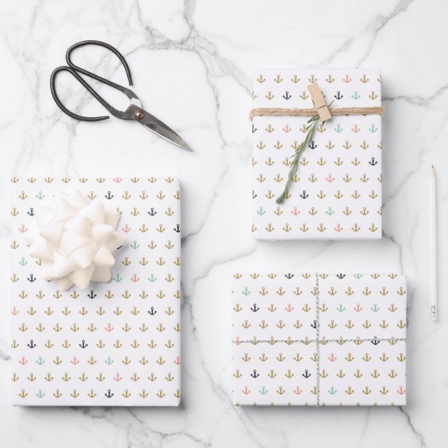 Mini Anchor Pattern Wrapping Paper Sheets (Front)