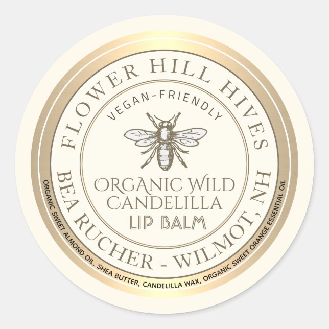 Mini Apiary Heraldic Bee Lip Balm or Candle Label (Front)