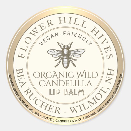 Mini Apiary Heraldic Bee Lip Balm or Candle Label