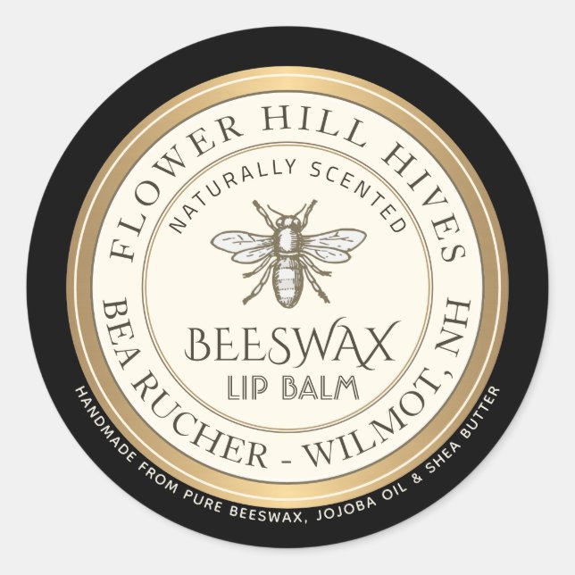Mini Apiary Heraldic Bee Lip Balm or Candle Label  (Front)