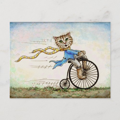 Mini Art Cat Bicycle OldFashioned Postcard