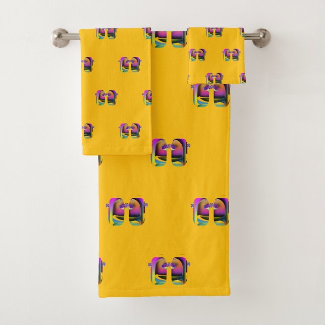 Mini Art Deco Reflected Glasses Design Yellow Bath Towel Set (Insitu)