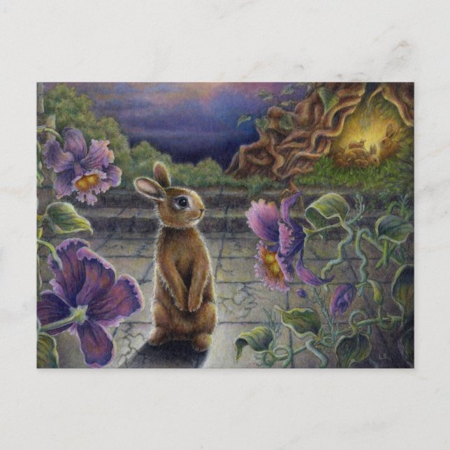 Mini Art Rabbit Dreams Fantasy Postcard (Front)