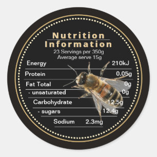 Mini AU Honey Nutrition Information Bee 350g Classic Round Sticker