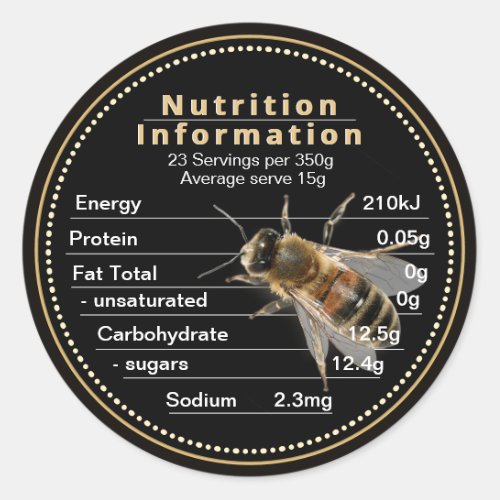 Mini AU Honey Nutrition Information Bee 350g Classic Round Sticker