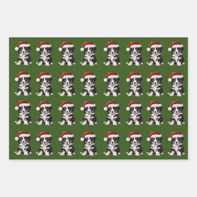 Mini Aussie 6 Holiday  Wrapping Paper Sheets (Front)