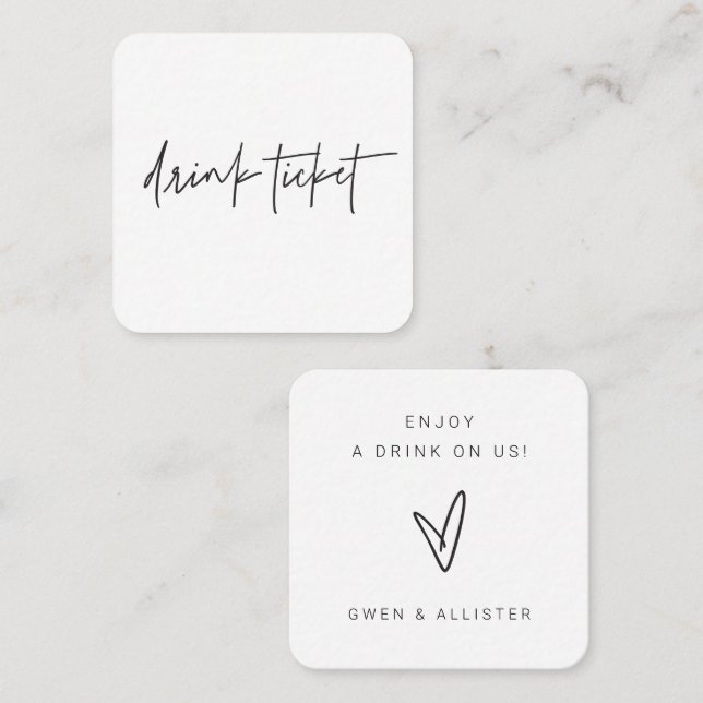 Mini Bar Free Drink Ticket Wedding Card Token (Front/Back)
