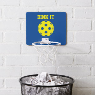 Mini basketball hoop with custom pickleball logo
