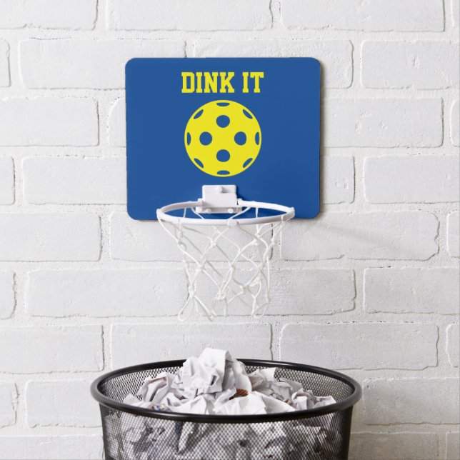 Mini basketball hoop with custom pickleball logo (In Situ)