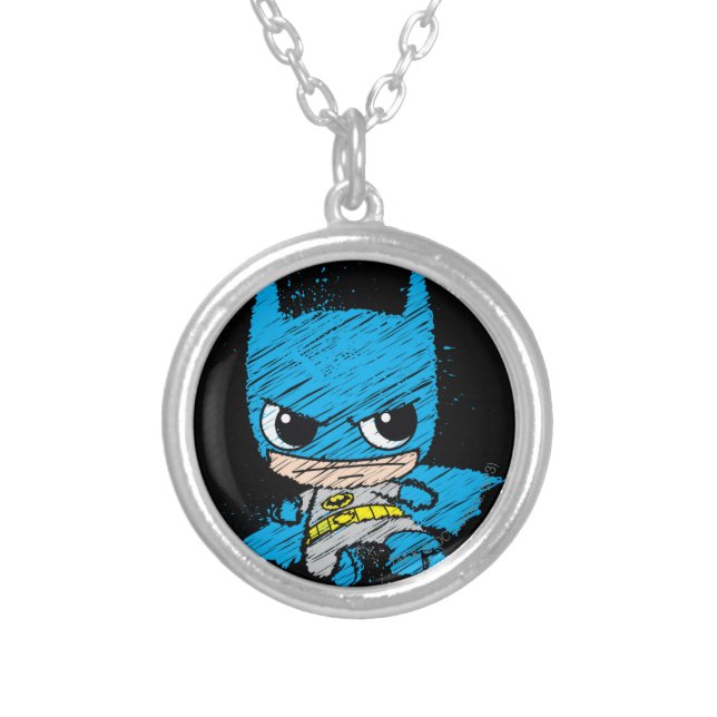 Mini Batman Sketch Silver Plated Necklace (Front)