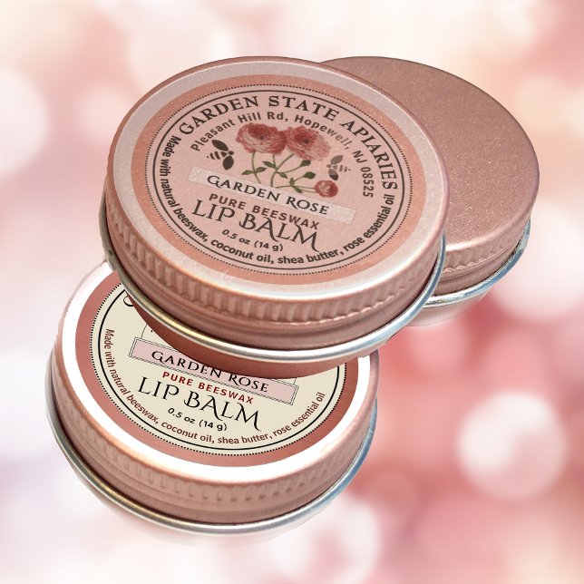 Mini Beeswax Lip Balm Lid Label Pink Garden Rose (Creator Uploaded)