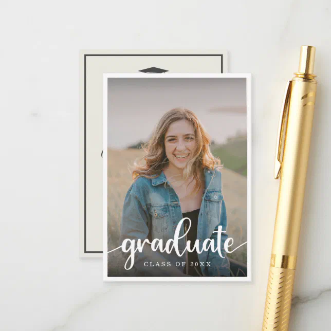 Mini Beige Photo Graduation Invitation | Zazzle