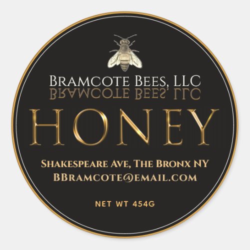 Mini Black and Gold Honey Lid Label Vintage Bee