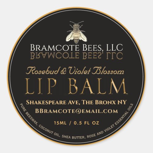 Mini Black and Gold Lip Balm Lid Label Vintage Bee