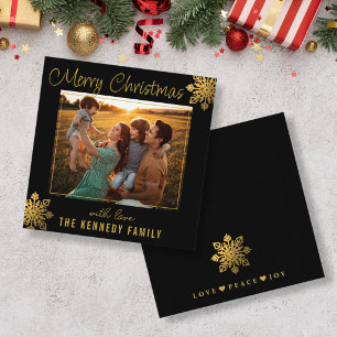 Mini Black And Gold Snowflake Christmas Photo Note Card
