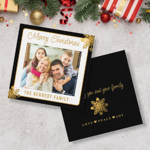 Mini Black Border Gold Snowflake Christmas Photo Note Card