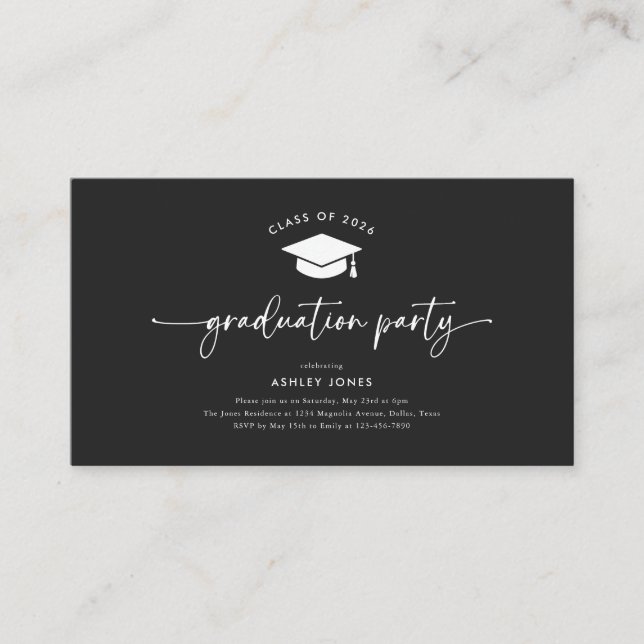 Mini Black Graduation Party Invitation Insert (Front)