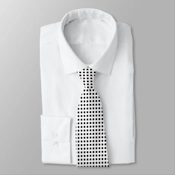 Black and White Polyester long tie with Checkerboard design Masonic Neck Tie