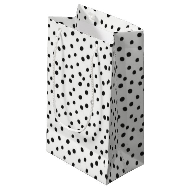 Mini Black White Dots Small Glossy Gift Bag (Front Angled)