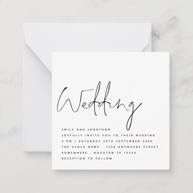 MINI Black White Handwriting Script Wedding Invite (Front)