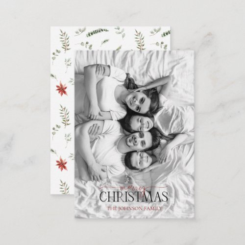 Mini Black White Photo Poinsettia Merry Christmas Note Card