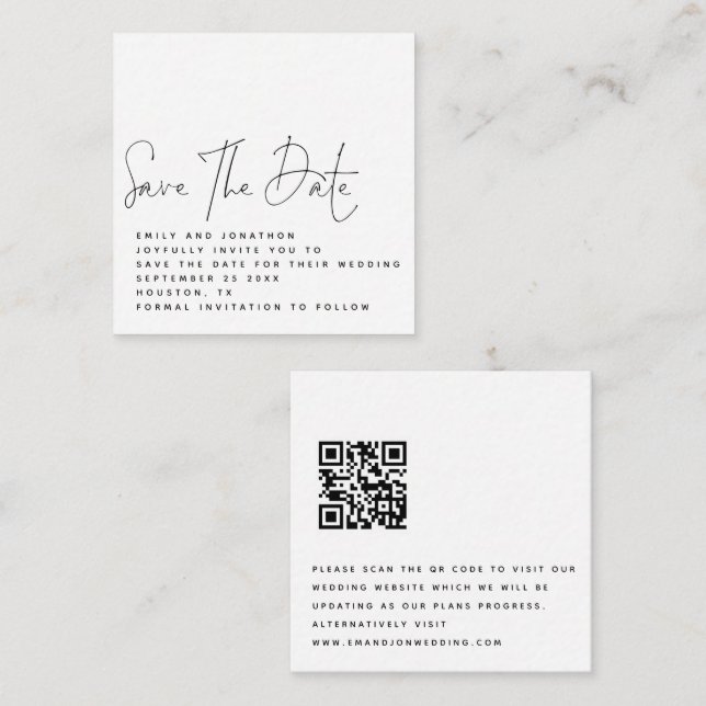 MINI Black White QR Code Wedding Save the Date Note Card (Front/Back)