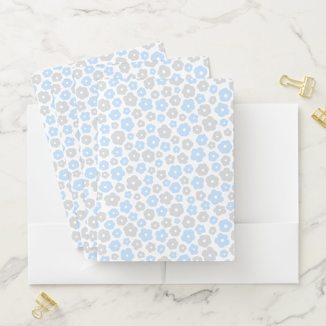 Mini Blue and Gray Flower Pattern Pocket Folder | Zazzle