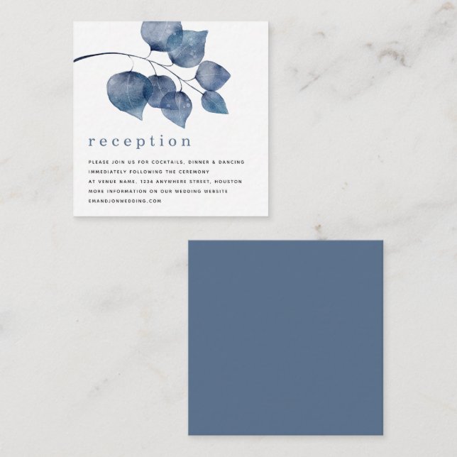 MINI Blue Artsy Foliage Reception Details Enclosure Card (Front/Back)
