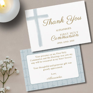 Mini Blue Cross  First Holy Communion Thank You Enclosure Card