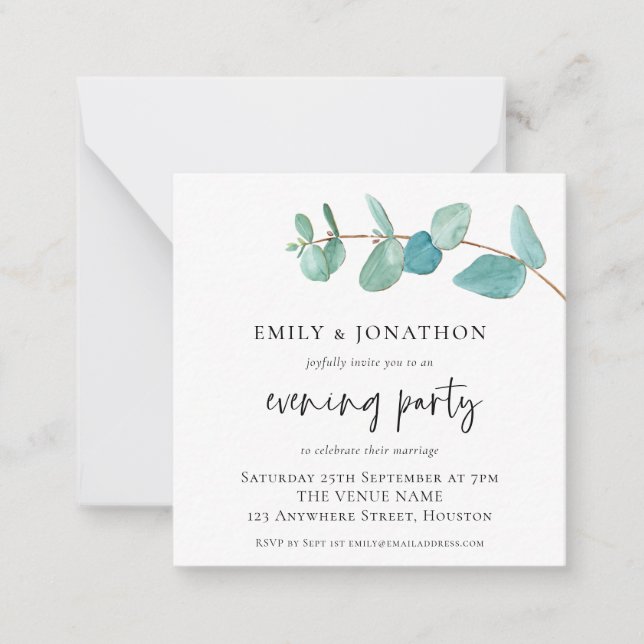 MINI Blue Eucalyptus Wedding Evening Party Invite (Front)