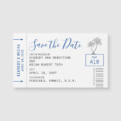 Mini Blue Plane Ticket Beach Save the Date Magnet (Front)
