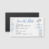 Mini Blue Plane Ticket Beach Save the Date Magnet (Front/Back)