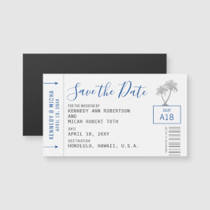 Mini Blue Plane Ticket Beach Save the Date Magnet