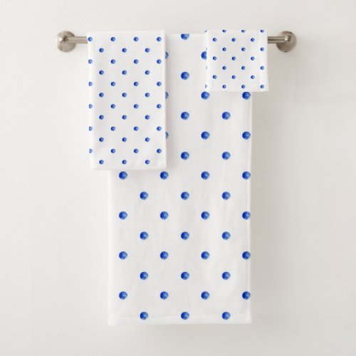 Mini Blue Watercolor Polka Dots Bath Towel Set