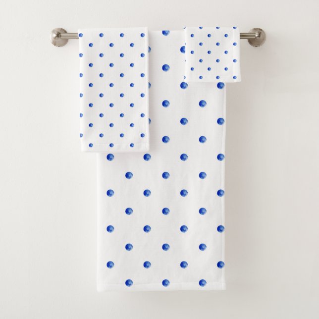 Mini Blue Watercolor Polka Dots Bath Towel Set (Insitu)