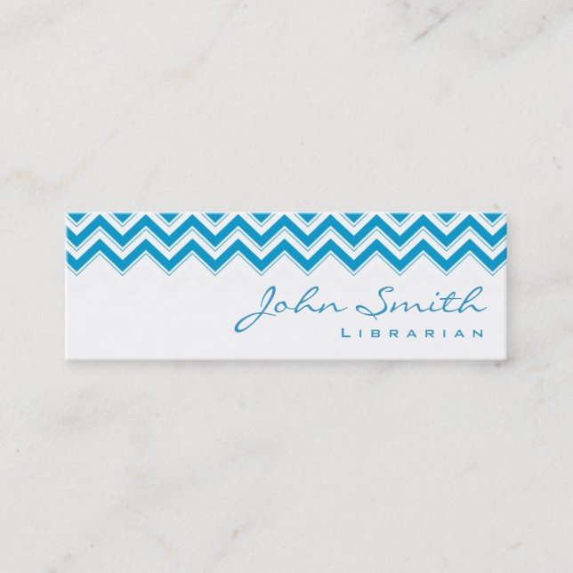 Mini Blue Zigzag Librarian Business Card (Front)