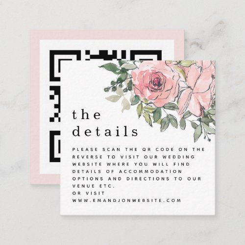 MINI Blush Florals QR code Wedding Details Enclosure Card